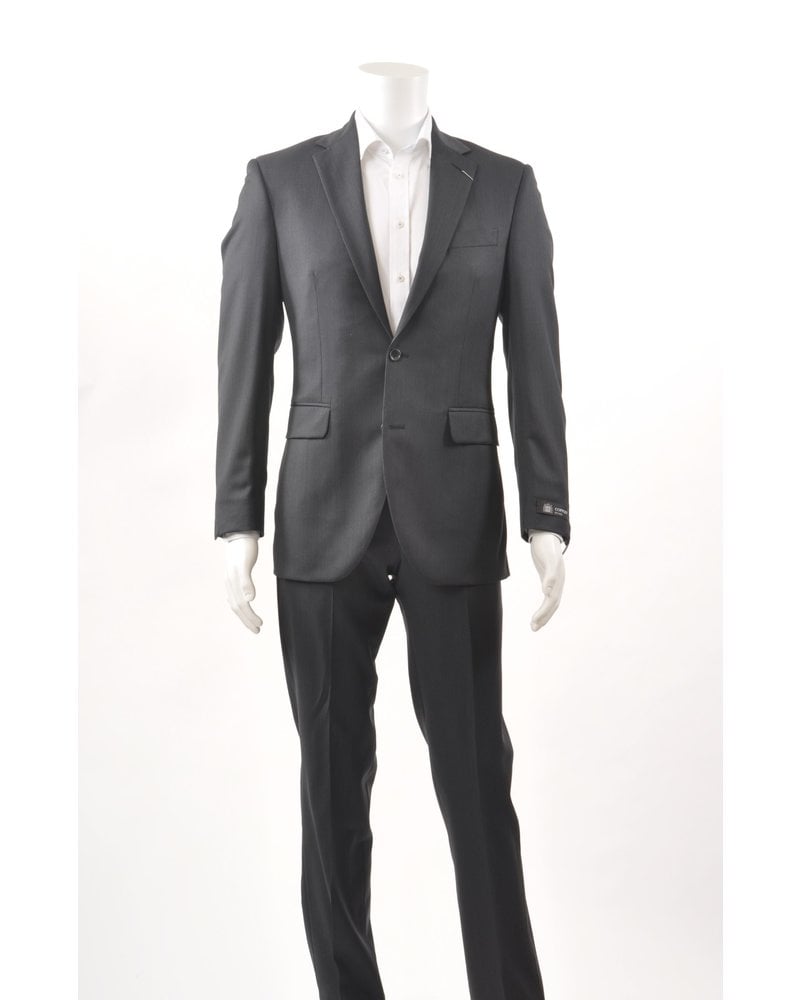 Modern Fit Charcoal Mini Herringbone Suit - Benjamin's Menswear