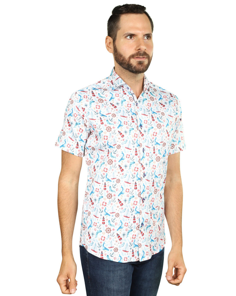 7 DOWNIE Modern Fit Ocean Theme Shirt