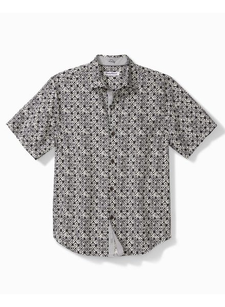 TOMMY BAHAMA Classic Fit Black Tropical Tiles Shirt