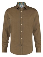 A FISH NAMED FRED Slim Fit Brushed Twill Camel Shirt