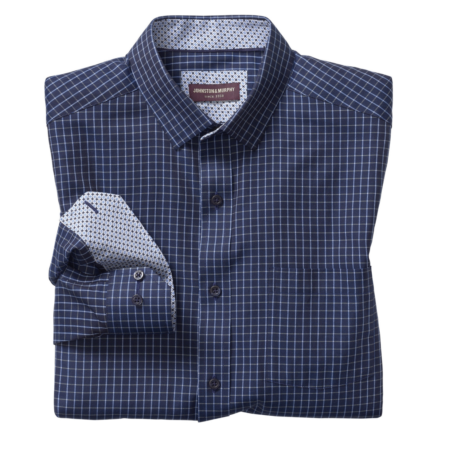 Classic Fit Navy Twill Windowpane Shirt - Benjamin's Menswear