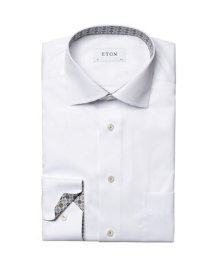 ETON Classic Fit White With Brown Trim Shirt