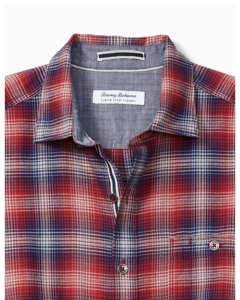 TOMMY BAHAMA Classic Fit Sangria Red Plaid Flannel Shirt