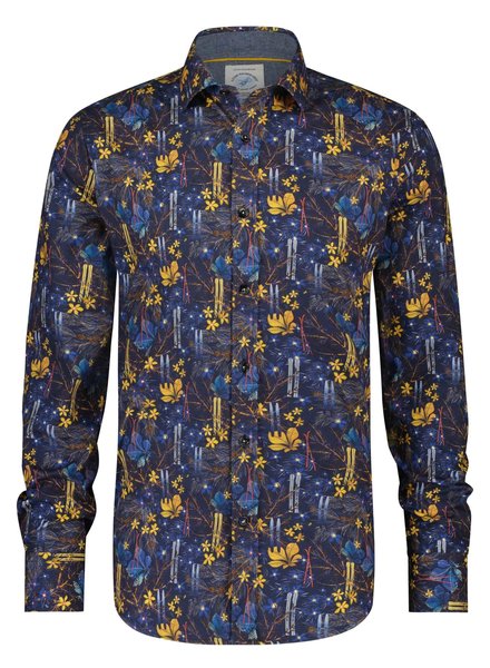 A FISH NAMED FRED Slim Fit Navy Flower Print Shirt