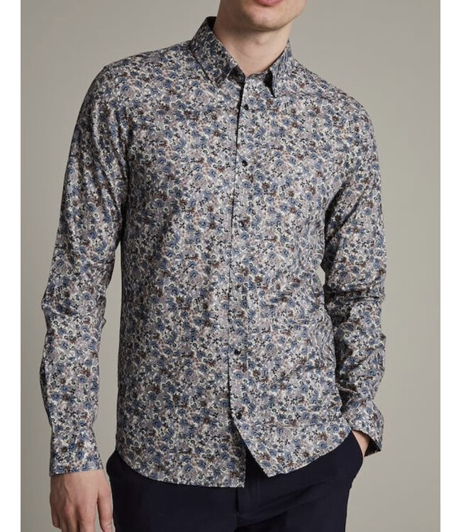 Slim Fit Grey Blue Floral Shirt - Benjamin's Menswear