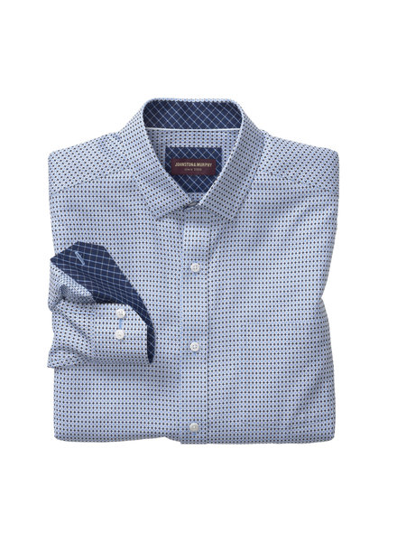 JOHNSTON & MURPHY Classic Fit Blue Outline Squares Shirt