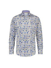 A FISH NAMED FRED Modern Fit Blue Floral Flamingo Shirt