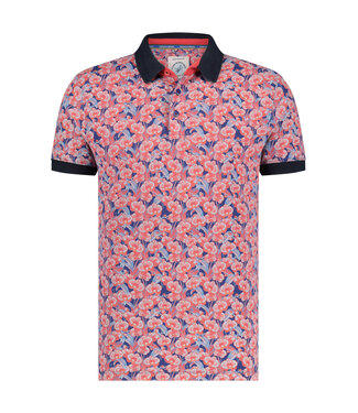 A FISH NAMED FRED Blue Red Orchid Print Polo