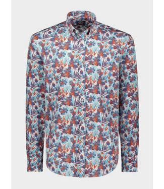 PAUL & SHARK Modern Fit Teal Red Floral Print  Shirt