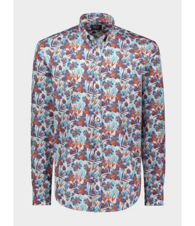 Modern Fit Teal Red Floral Print  Shirt