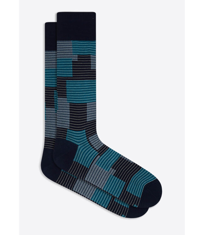 Navy Block Striped Socks