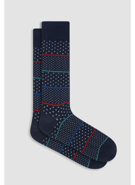 BUGATCHI Navy Dot Stripe Socks