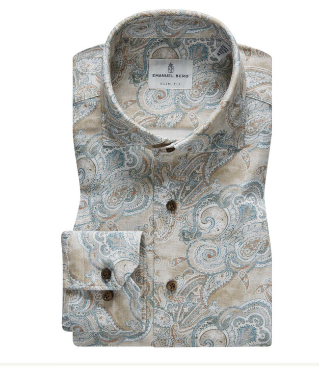 Modern Fit Taupe Green Paisley Shirt
