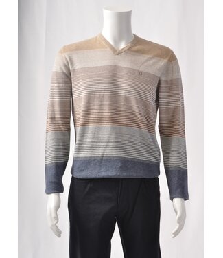 FELLOWS UNITED Tan Striped V Neck Sweater