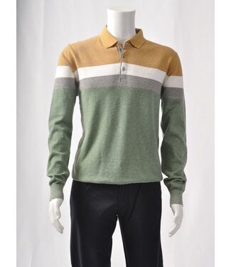 FELLOWS UNITED Yellow Green Striped Polo Sweater