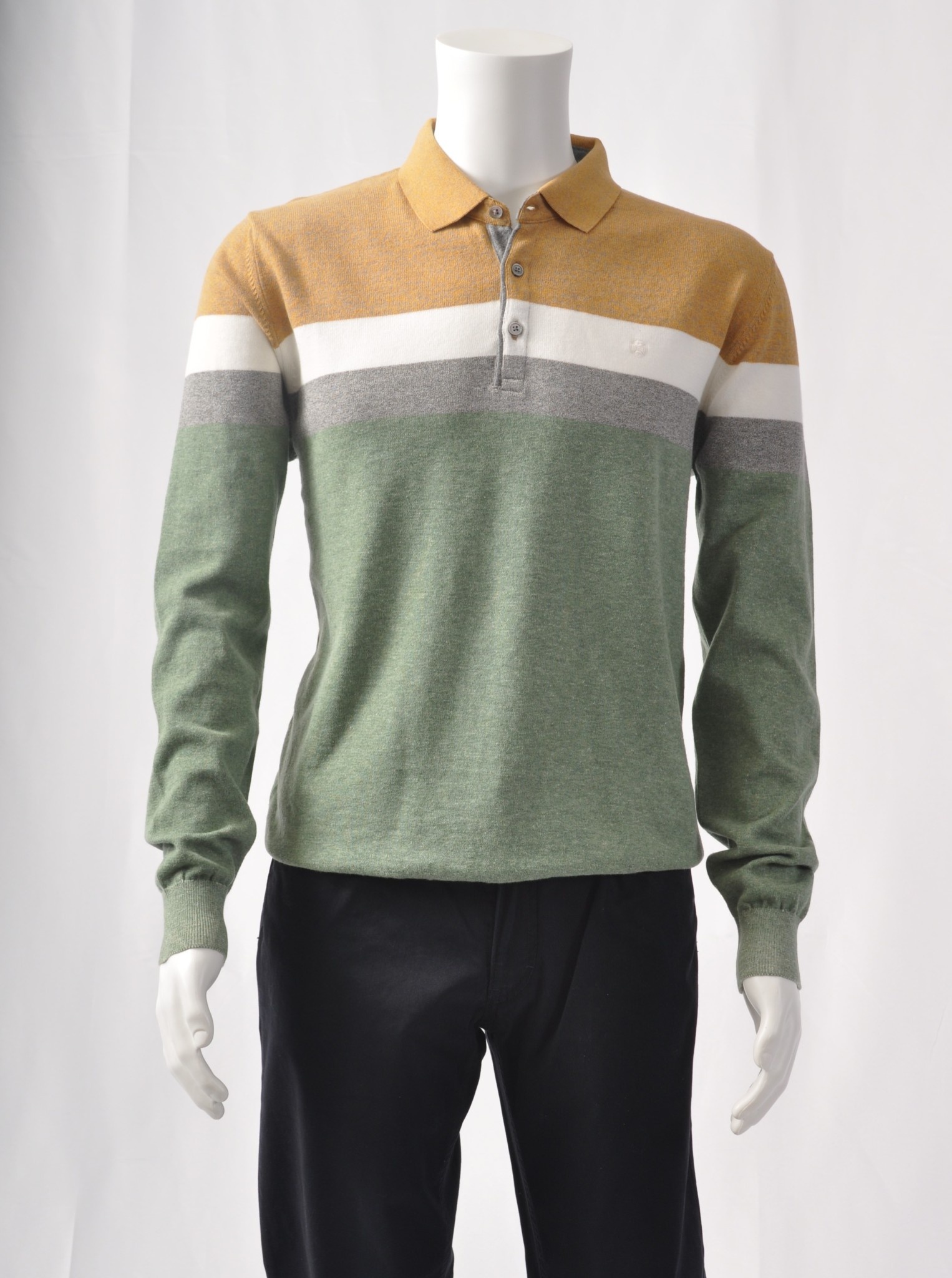 Yellow Green Striped Polo Sweater - Benjamin's Menswear