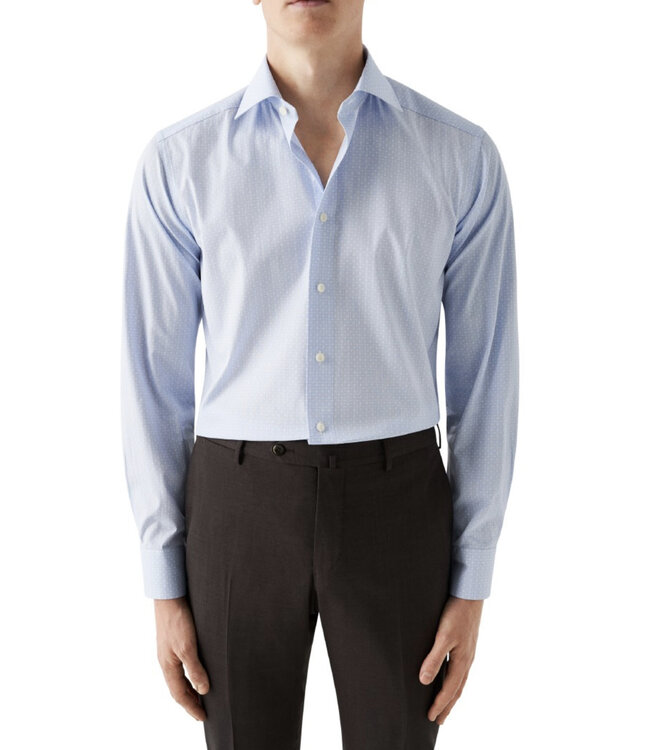 Slim Fit Blue Pattern Poplin Shirt