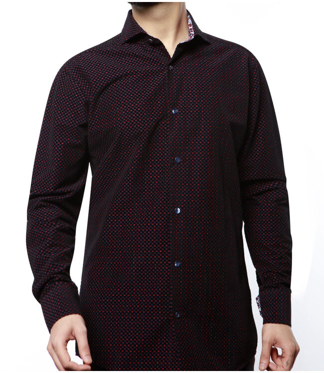 Modern Fit Navy Red Flossed Shirt
