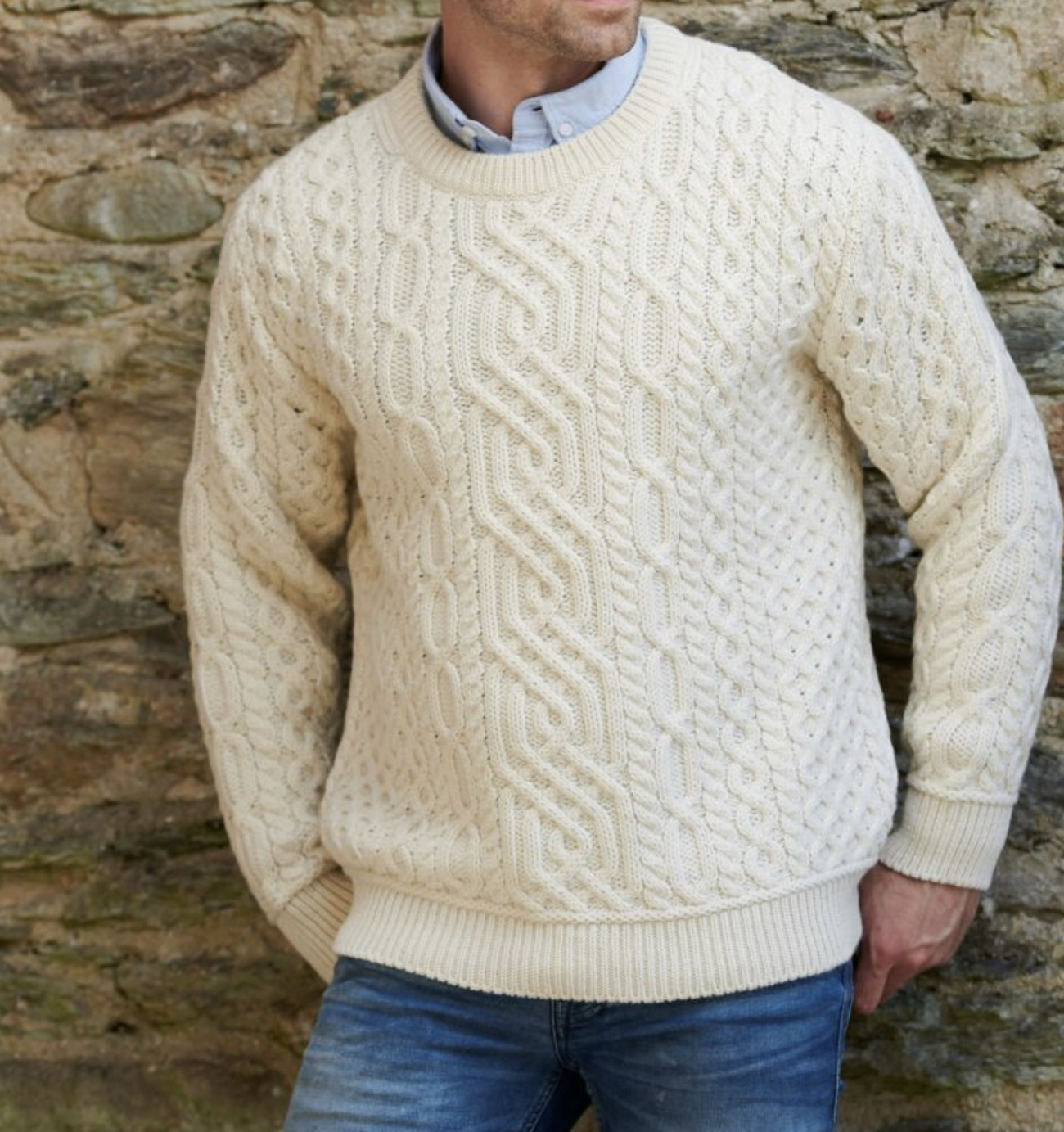 Natural Crew Neck Sweater - Benjamin's Menswear