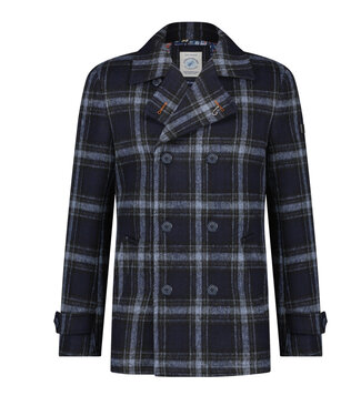 A FISH NAMED FRED Navy Plaid Peacoat