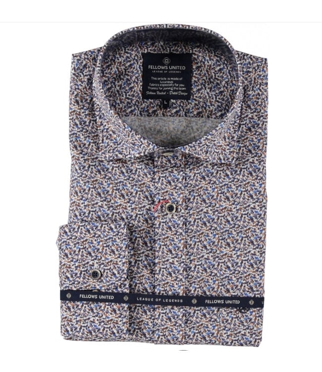Modern Fit Tan Blue Pattern  Shirt