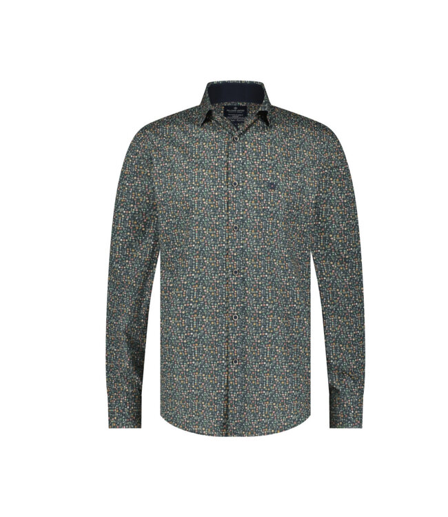 Modern Fit Green Multi Colour Shirt