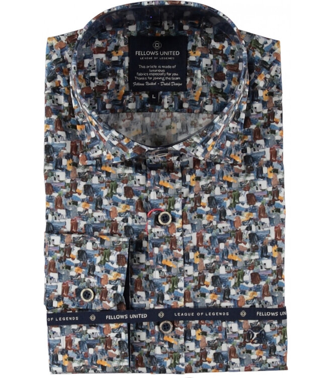 Modern Fit Tan Navy Pattern  Shirt