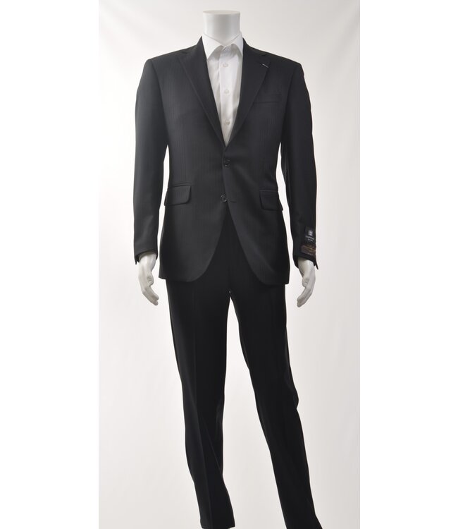 Modern Fit Black Herringbone Striped Suit