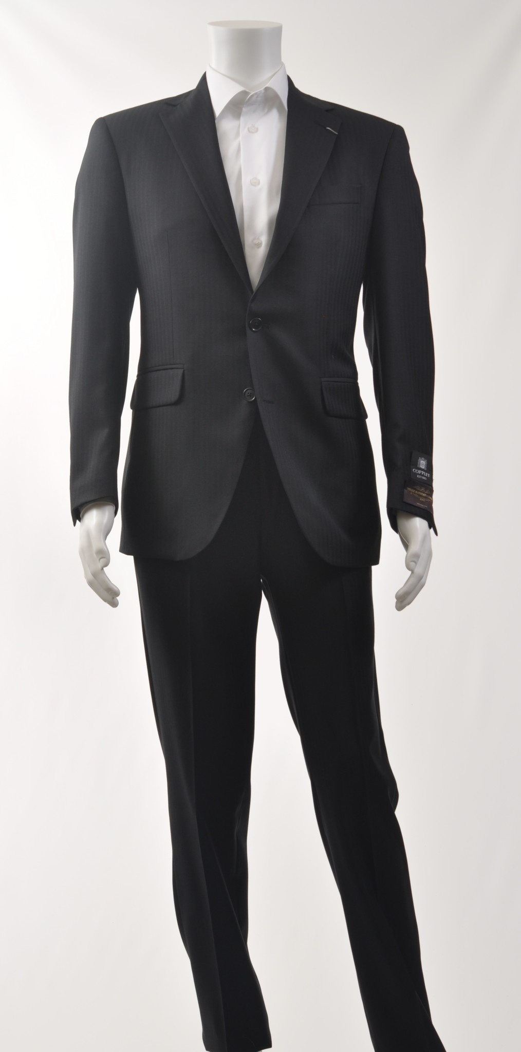 Modern Fit Black Herringbone Striped Suit - Benjamin's Menswear