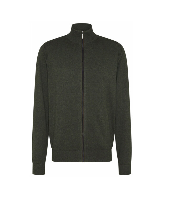 Loden Green Full Zip Sweater - Benjamin's Menswear