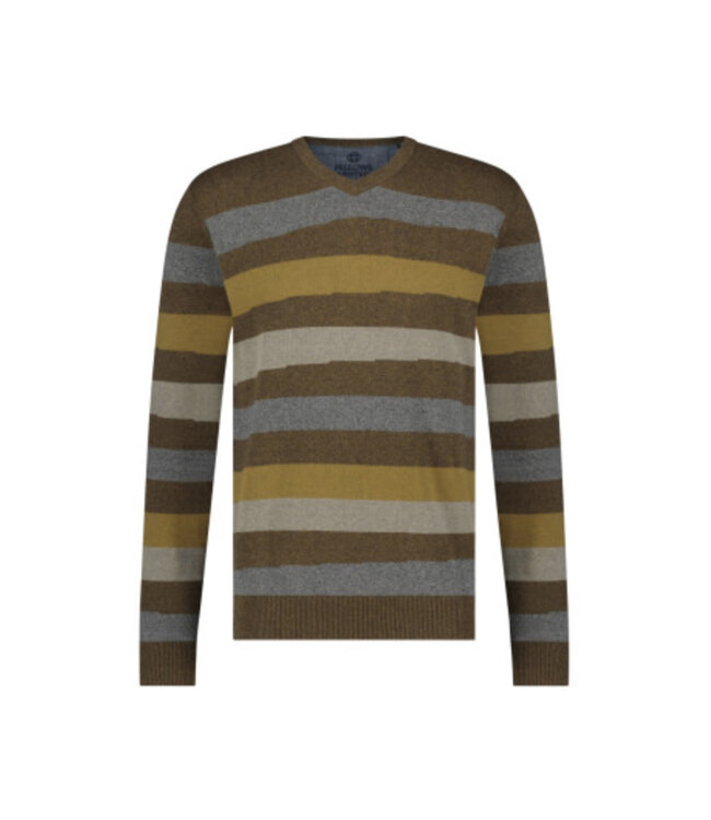 Tan Striped V Neck Sweater