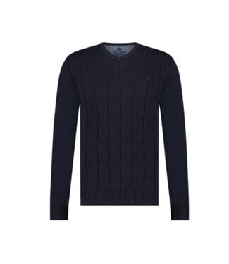 FELLOWS UNITED Navy Cable V Neck Sweater