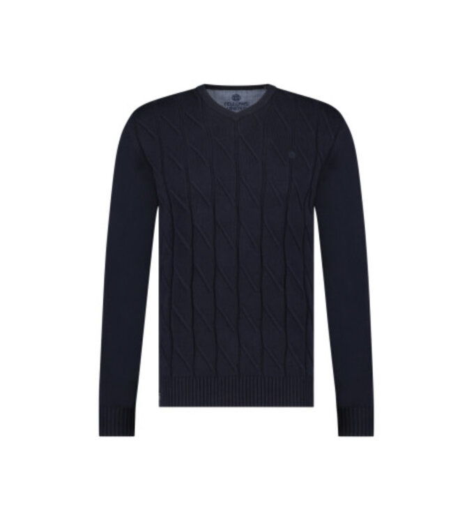Navy Cable V Neck Sweater