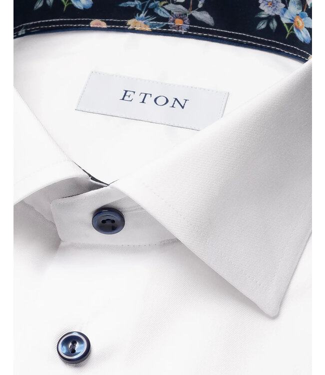 Slim Fit White Dobby Shirt with Navy Trim