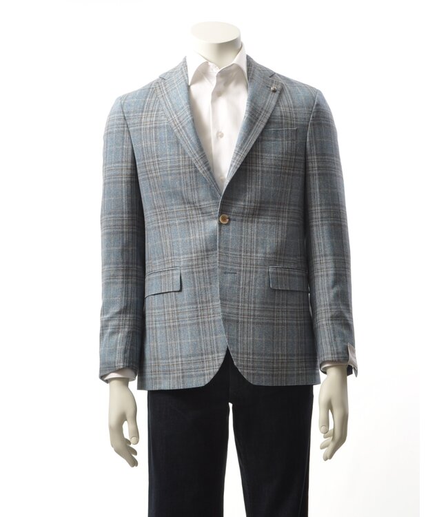 JACK VICTOR Modern Fit Blue Brown Plaid Sport Coat