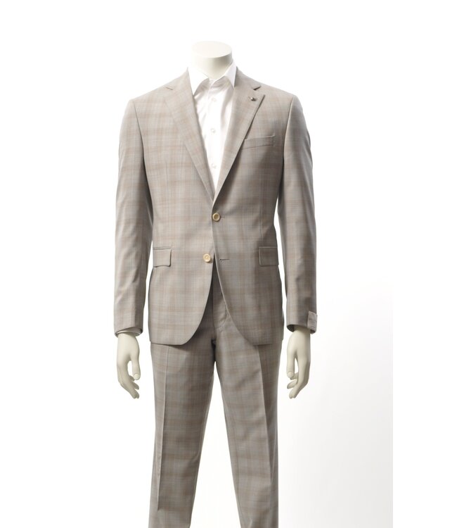 Modern Fit Light Grey Brown Check Suit