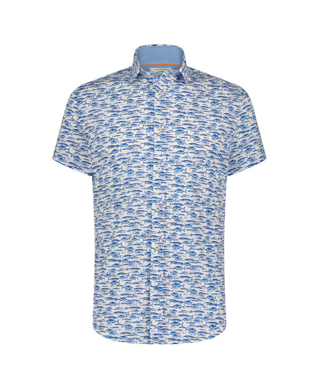 Modern Fit White Fishes Shirt