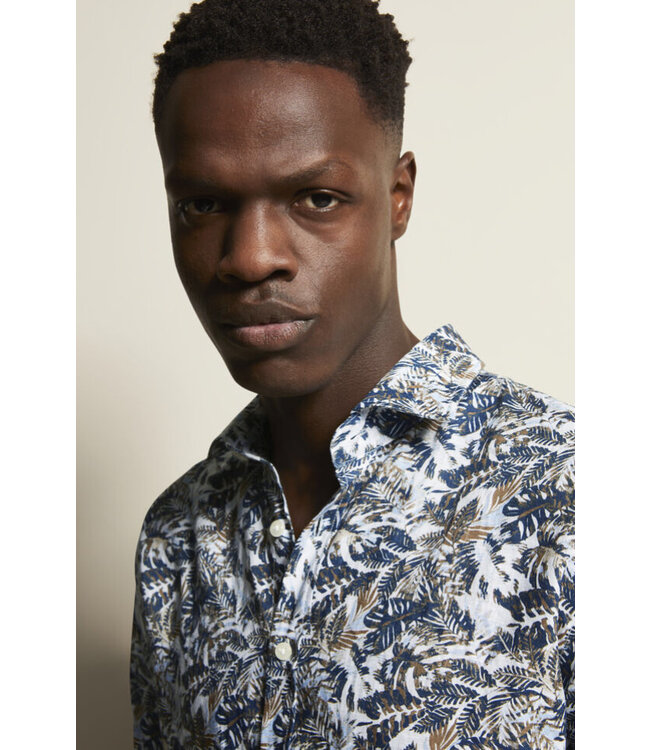 Modern Fit Blue Brown Floral Shirt