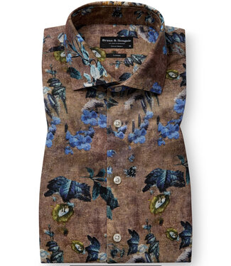 BRUUN & STENGADE Modern Fit Brown Floral Graham Shirt