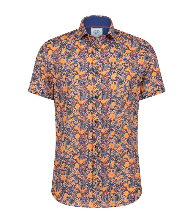 Modern Fit Orange Navy Leaf Shirt