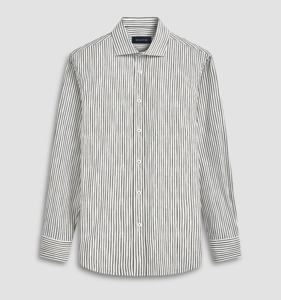 Modern Fit Grey Black Striped Shirt - Benjamin's Menswear