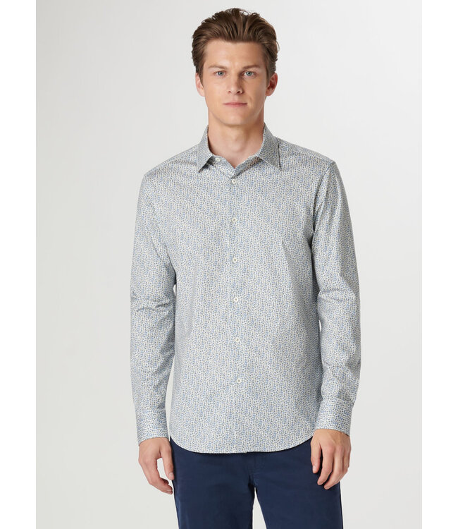 Modern Fit Khaki Blue Leaf Shirt