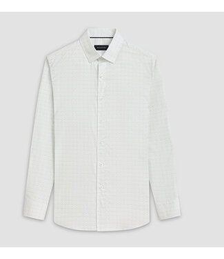 BUGATCHI Modern Fit White Blue Tan Shirt
