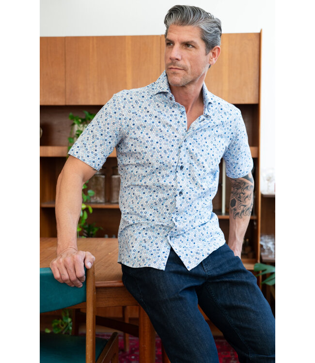 Modern Fit Blue Tan Shirt