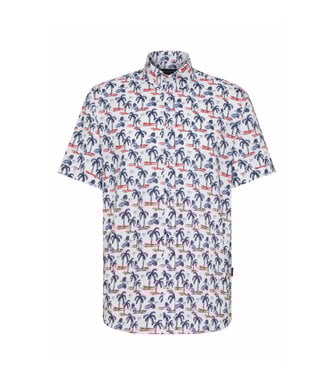 BUGATTI Modern Fit White Palm Tree Shirt