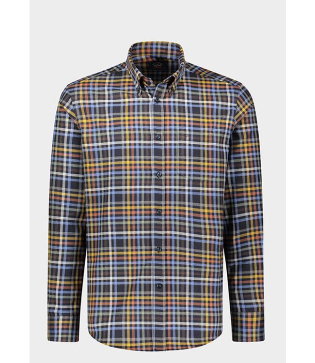 Classic Fit Navy Cotton Plaid Shirt