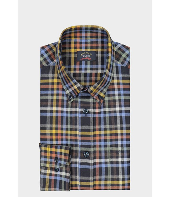 Classic Fit Navy Cotton Plaid Shirt