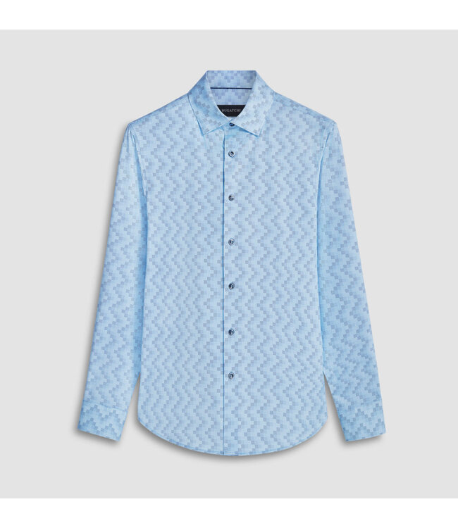 Modern Fit Sky Blue Print Shirt