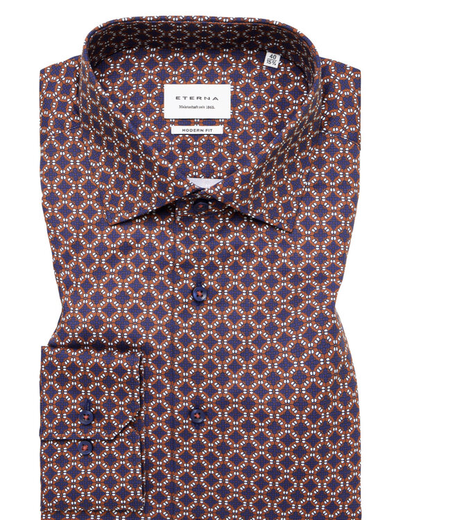 Slim Fit Navy Brown Pattern Shirt