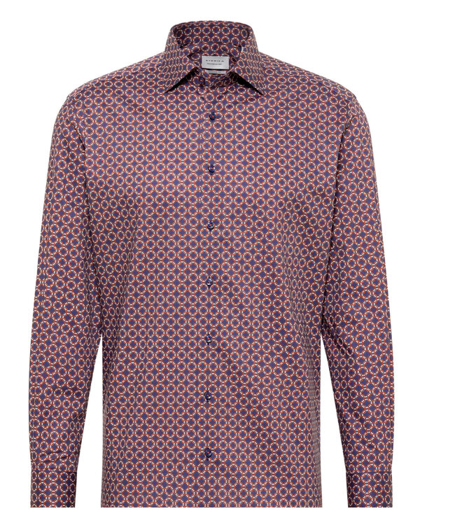 Slim Fit Navy Brown Pattern Shirt